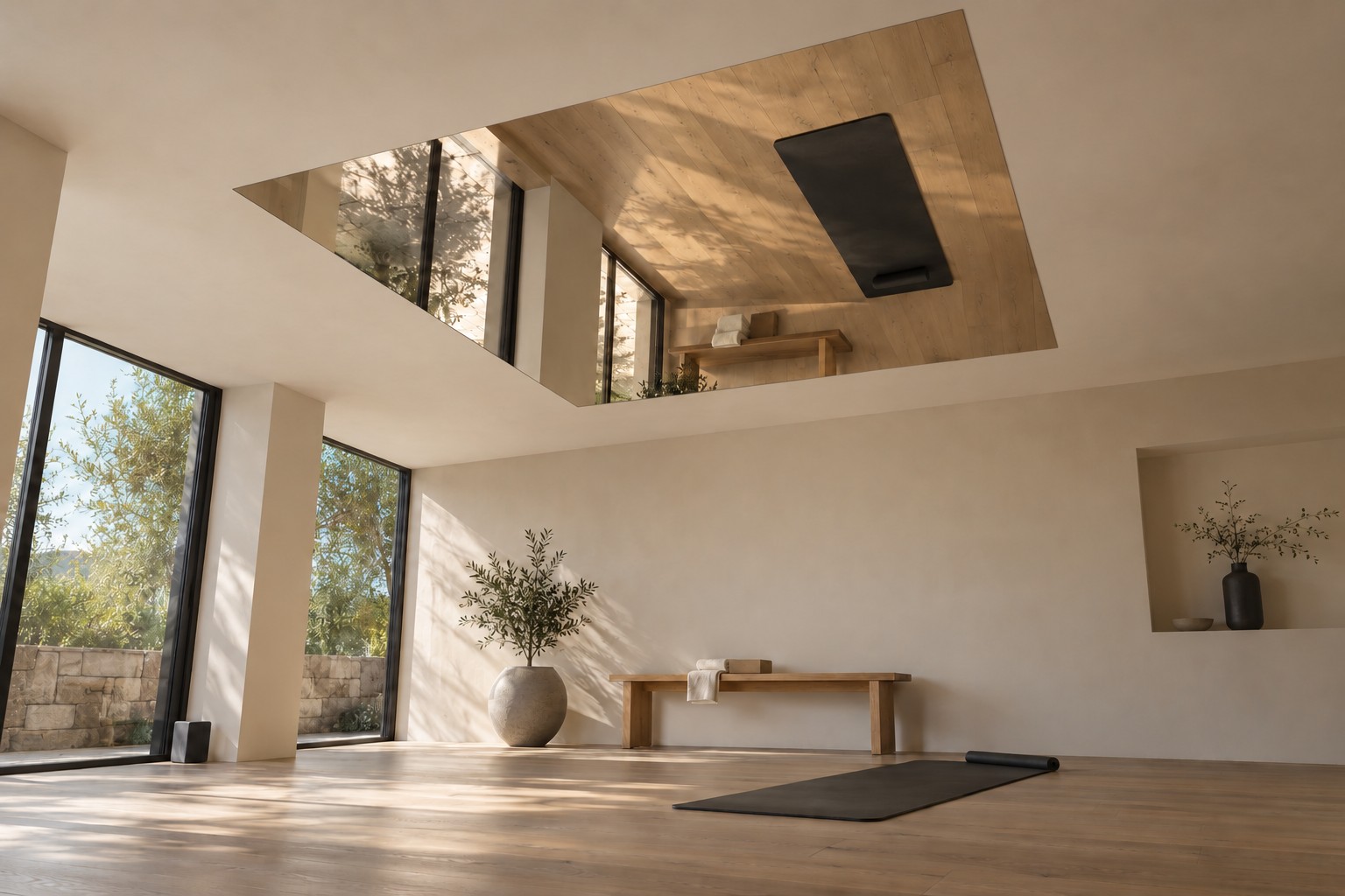 Interior with a mirror ceiling