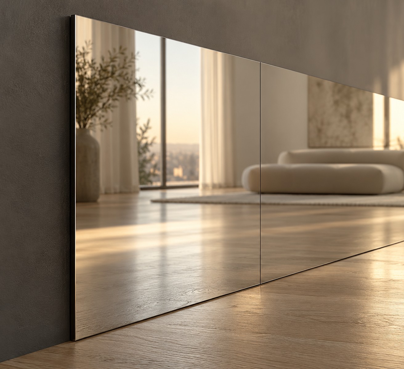 Detail of adjacent mirror panels without visible metal borders